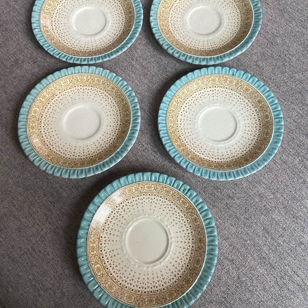Vintage Stirling Crescent small plates Set of Five EUC Turquoise and Beige